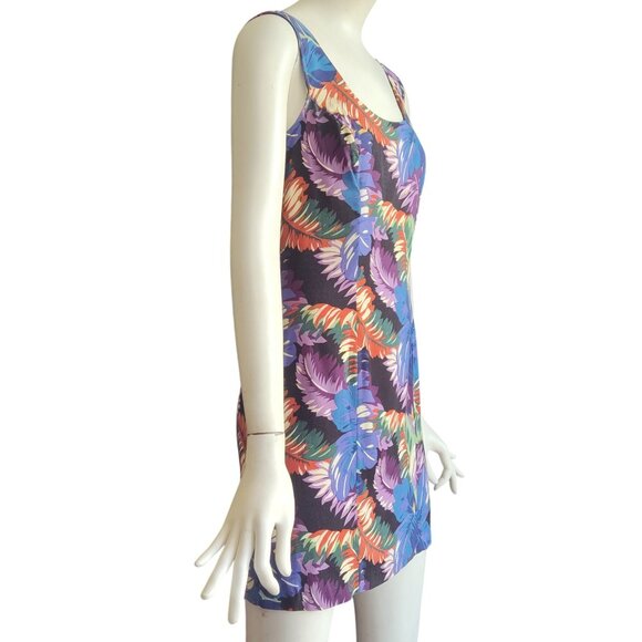 Vintage 90s RAMPAGE Tropical Print Mini Shift Tank Sun Dress Siren Summer 3 XS - Picture 3 of 8